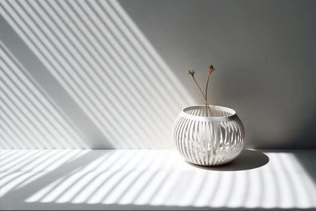 Concrete pot. Modern geometric cement planter in white interior. AI generatedの写真素材