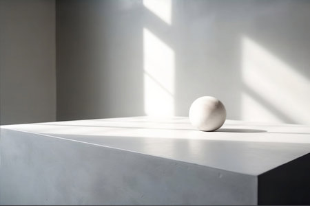 Concrete ball. Modern geometric cement planter in white interior. AI generatedの写真素材