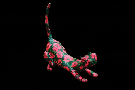 Cat handmade colored isolated on blackの写真素材