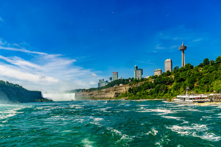 Water rushing over Niagara Falls, New York USAの写真素材