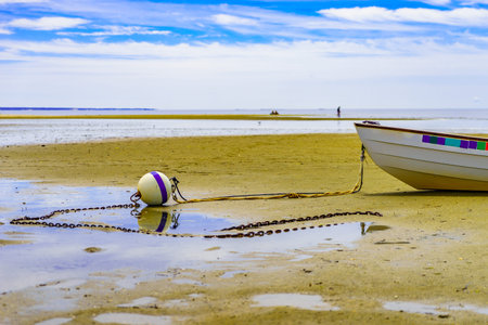 Boats in the Provincetown Coast at low tide MAの写真素材