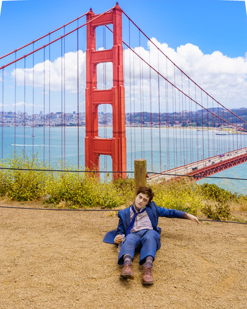Sun Francisco California US - June 15, 2016 Dummy of Daniel Radcliffe for movie Swiss Army Man near Golden Gate bridge, Battery Spencerのeditorial素材