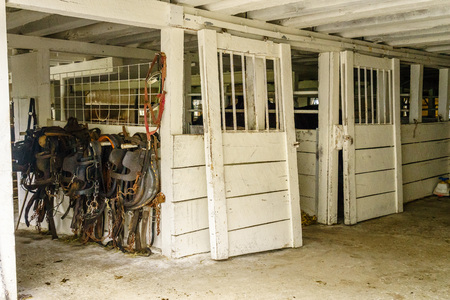 Amish country horse farm barn field agriculture in Lancaster, PAの写真素材