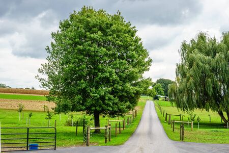 Amish country farm barn field agriculture in Lancaster, PAの写真素材