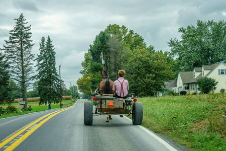 Amish country horse farm barn field agriculture in Lancaster, PAの写真素材