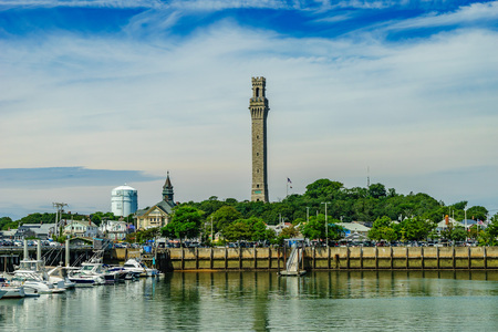 Provincetown Marina and Pilgrim Monument, Provincetown MA US.の写真素材