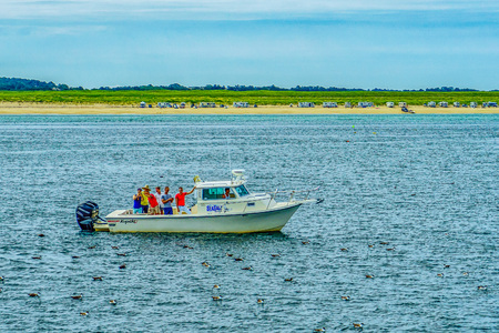 Provincetown, Cape Cod, Massachusetts, US - August 15, 2017 Boat and his crewlooking for a whaleのeditorial素材
