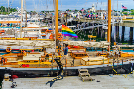 Provincetown, Cape Cod, Massachusetts, US - August 15, 2017 Yacht, ship, boat in marinaのeditorial素材