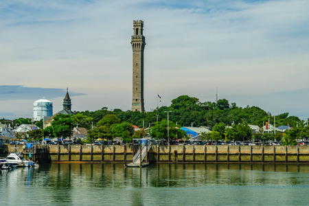 Provincetown Marina and Pilgrim Monument, Provincetown MA US.の写真素材