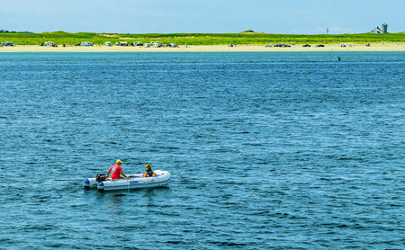Provincetown, Cape Cod, Massachusetts, US - August 15, 2017 Boat and his crew looking for a whaleのeditorial素材