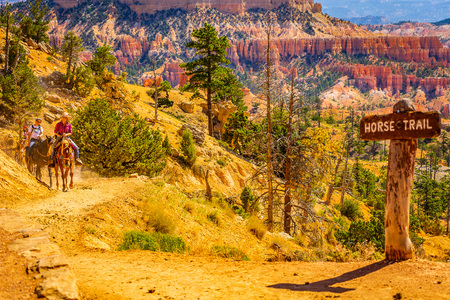 The Bryce Canyon National Park, Utah US - July 27 2016 Horse trail , United Statesのeditorial素材