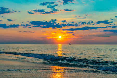 Sunset on the beach on north side of the Provincelands Cape Cod, Atlantic ocean view MA USの写真素材