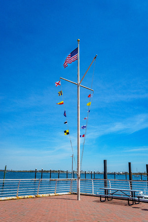 American flag on the flagpole, marina Staten Island.の写真素材