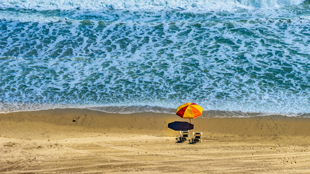 Myrtle Beach beachfront sun umbrella two beach chairs Myrtle Beach South Carolina USの写真素材