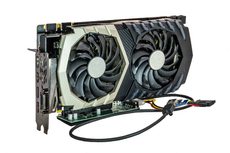 Graphics card for mining cryptocurrency on insulated white background.の写真素材
