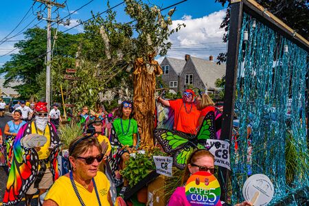 Provincetown, Massachusetts US - August 22, 2019 People walking in the Annual Provincetown Carnival Parade on Commercial Streetのeditorial素材