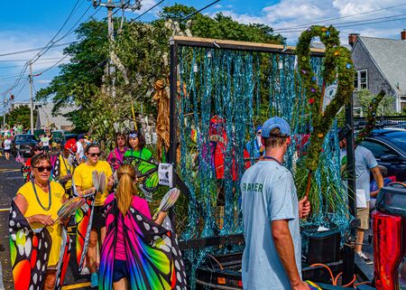Provincetown, Massachusetts US - August 22, 2019 People walking in the Annual Provincetown Carnival Parade on Commercial Streetのeditorial素材