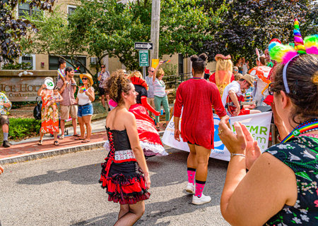 Provincetown, Massachusetts US - August 22, 2019 People walking in the Annual Provincetown Carnival...