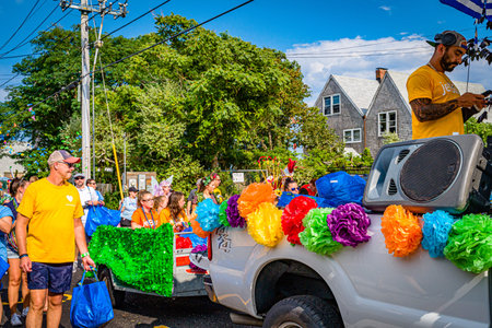 Provincetown, Massachusetts US - August 22, 2019 People walking in the Annual Provincetown Carnival...