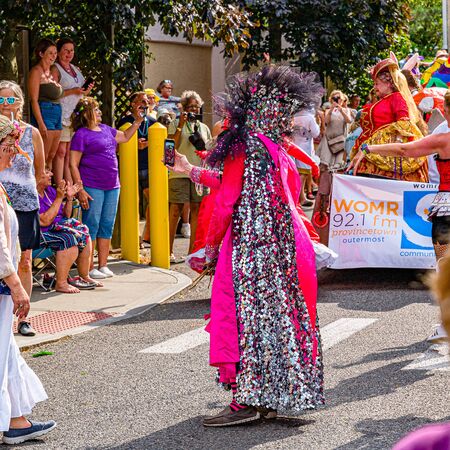 Provincetown, Massachusetts US - August 22, 2019 People walking in the Annual Provincetown Carnival Parade on Commercial Streetのeditorial素材