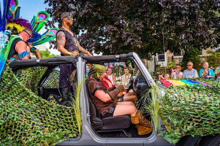 Provincetown, Massachusetts US - August 22, 2019 People walking in the Annual Provincetown Carnival...
