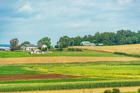 Amish country farm barn field agriculture in Lancaster, PA USの写真素材