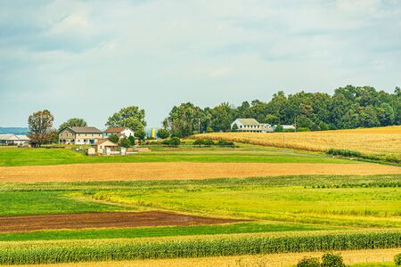 Amish country farm barn field agriculture in Lancaster, PAの写真素材