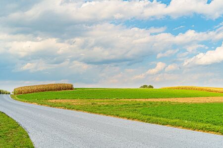 Amish country field agriculture, harvest, farm, barn in Lancaster, PA US.の写真素材