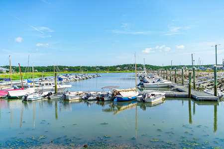 Wellfleet Cape Cod, MA 22 August 2019 Boats and ships, Wellfleet Harbor Area Cape Cod, MA USのeditorial素材