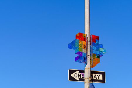 Lower Manhattan streets, LGBT sign on a light pole, NY US.の写真素材