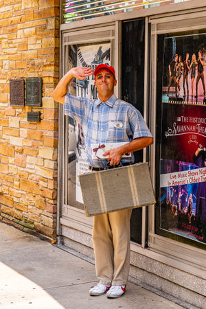 Savannah, Georgia USA - September 10 2019: artist as Forrest Gump on the streets of Savannah, Georgia, USAのeditorial素材