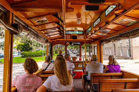 Savannah, Georgia USA - September 10 2019: in the tourbus Beautiful streets and homes in downtown Savannah, Georgia, USAのeditorial素材