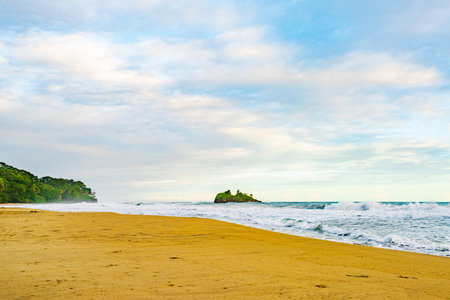 Sunrise at Playa Cocles, beautiful tropical Caribbean beach, Puerto Viejo, Costa Rica east coastの写真素材