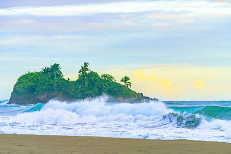 Sunrise at Playa Cocles, beautiful tropical Caribbean beach, Puerto Viejo, Costa Rica east coast and island Coclesの写真素材