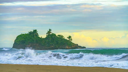 Sunrise at Playa Cocles, beautiful tropical Caribbean beach, Puerto Viejo, Costa Rica east coast and island Coclesの写真素材