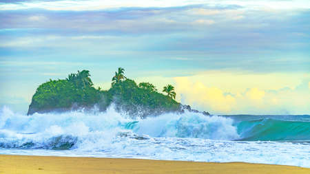 Sunrise at Playa Cocles, beautiful tropical Caribbean beach, Puerto Viejo, Costa Rica east coast and island Coclesの写真素材
