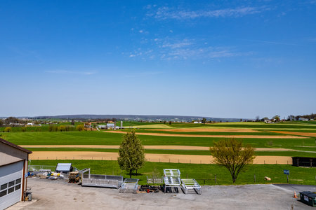 Amish country farm barn field agriculture in Lancaster, PA USの写真素材