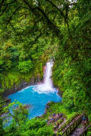 Rio Celeste Waterfall and pond in Tenorio Volcano National Park, Alajuela Province, Costa Ricaの写真素材