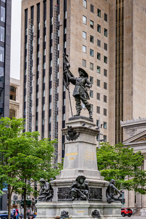 Montreal, Canada - September 5, 2022: Maisonneuve Monument in the Place dArmes in Montreal. The monument after of Paul Chomedey de Maisonneuve, the founder of Montreal.のeditorial素材