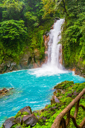 Rio Celeste Waterfall and pond in Tenorio Volcano National Park, Alajuela Province, Costa Ricaの写真素材