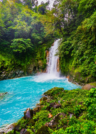 Rio Celeste Waterfall and pond in Tenorio Volcano National Park, Alajuela Province, Costa Ricaの写真素材