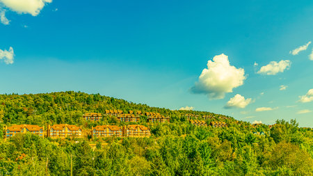 Mont Tremblant, beautiful national park and village in perfect harmony with nature.The unique and wonderful Mont-Tremblant resort village, Quebec, Canada. High quality photoの写真素材