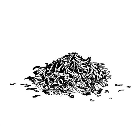 Hand drawn pile of loose leaf tea in vintage engraving style. Herbal dry tea leaves vector illustration. Perfect for packaging, menu, cafe, organic drink, natural product, oriental designのイラスト素材