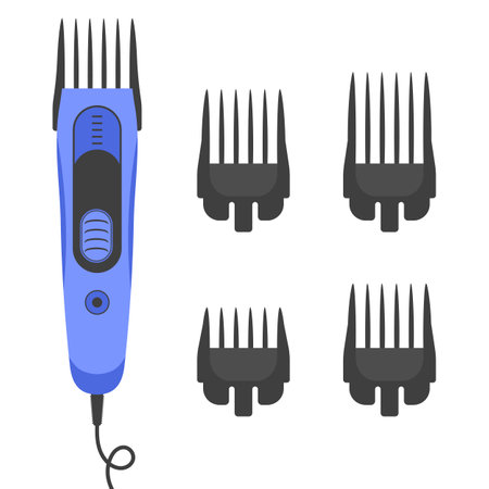 Electric hair clipper with a set of nozzles of different sizes. Vector illustration.のイラスト素材