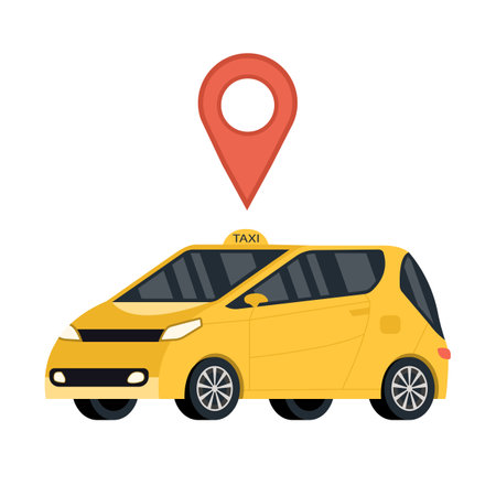 Taxi car with location symbol. taxi call icon. vector illustration.のイラスト素材