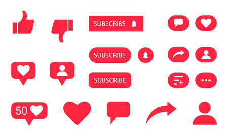 Icon set for social networks like, share, subscribe and comment. Vector.