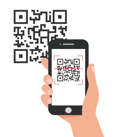 A hand with a phone scan a qr code. Vector illustration.のイラスト素材