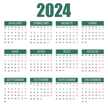 Calendar 2024. Week starts on Monday. Vector illustration.のイラスト素材