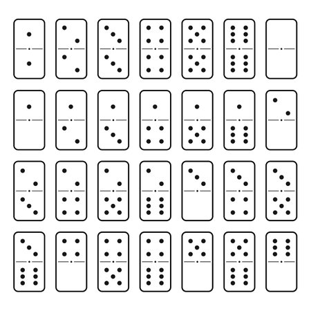 Domino set of 28 tiles. White pieces with black dots.のイラスト素材