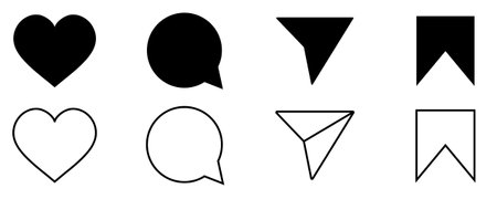 Minimalist social media icons. Like, comment, share, save.のイラスト素材